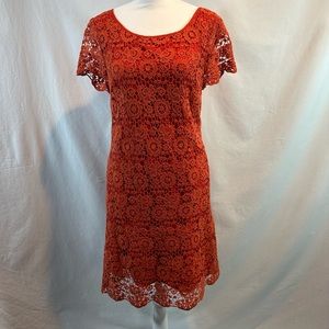 Anthropology Moulinette Souers Women’s Orange Crochet Lace Short Sleeve Dress